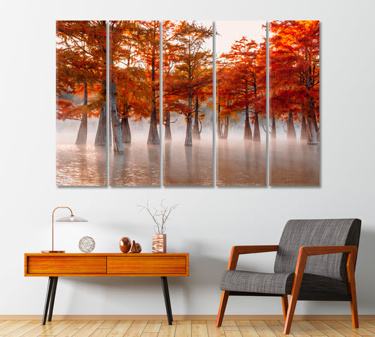 Swamp Cypresses on Lake Canvas Print-Canvas Print-CetArt-1 Panel-24x16 inches-CetArt