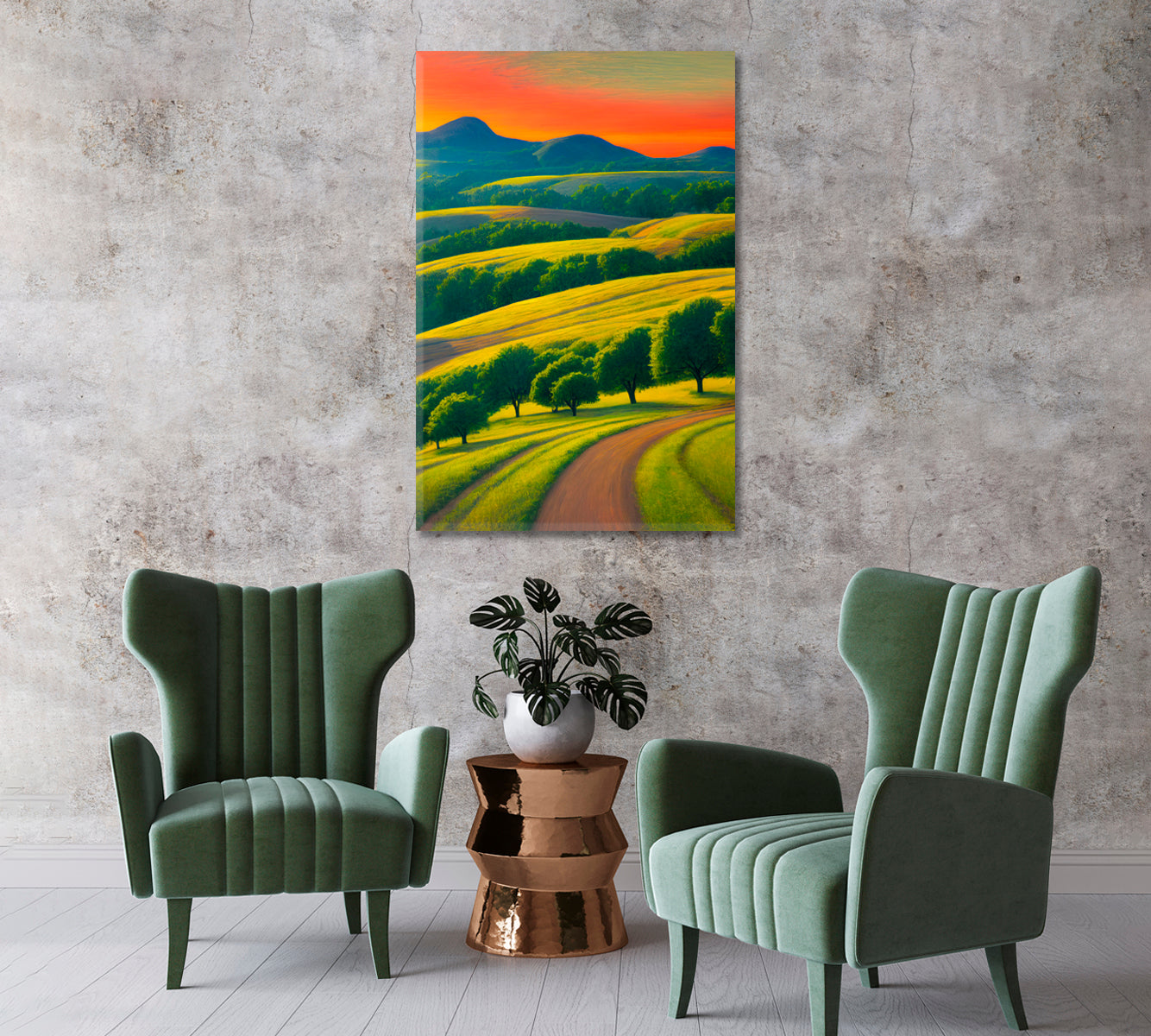 Green Fields Art Print Wall Decor-Canvas Print-CetArt-1 panel-16x24 inches-CetArt