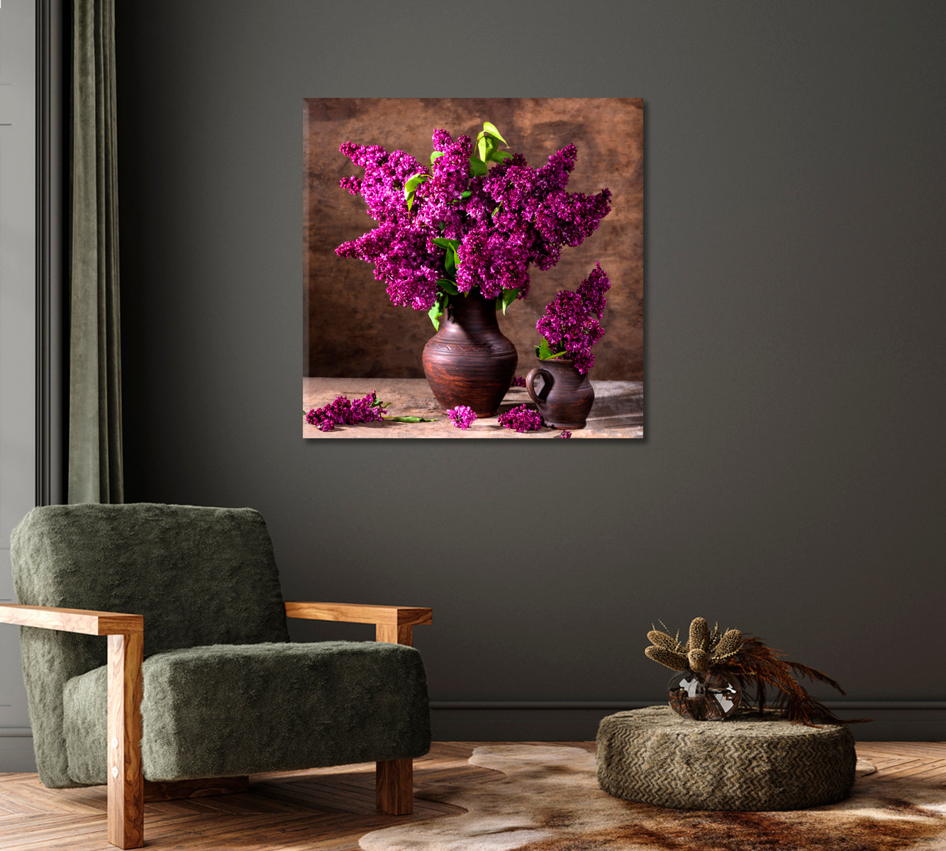 Lilac Flowers Still life Wall Art-Canvas Print-CetArt-1 panel-12x12 inches-CetArt