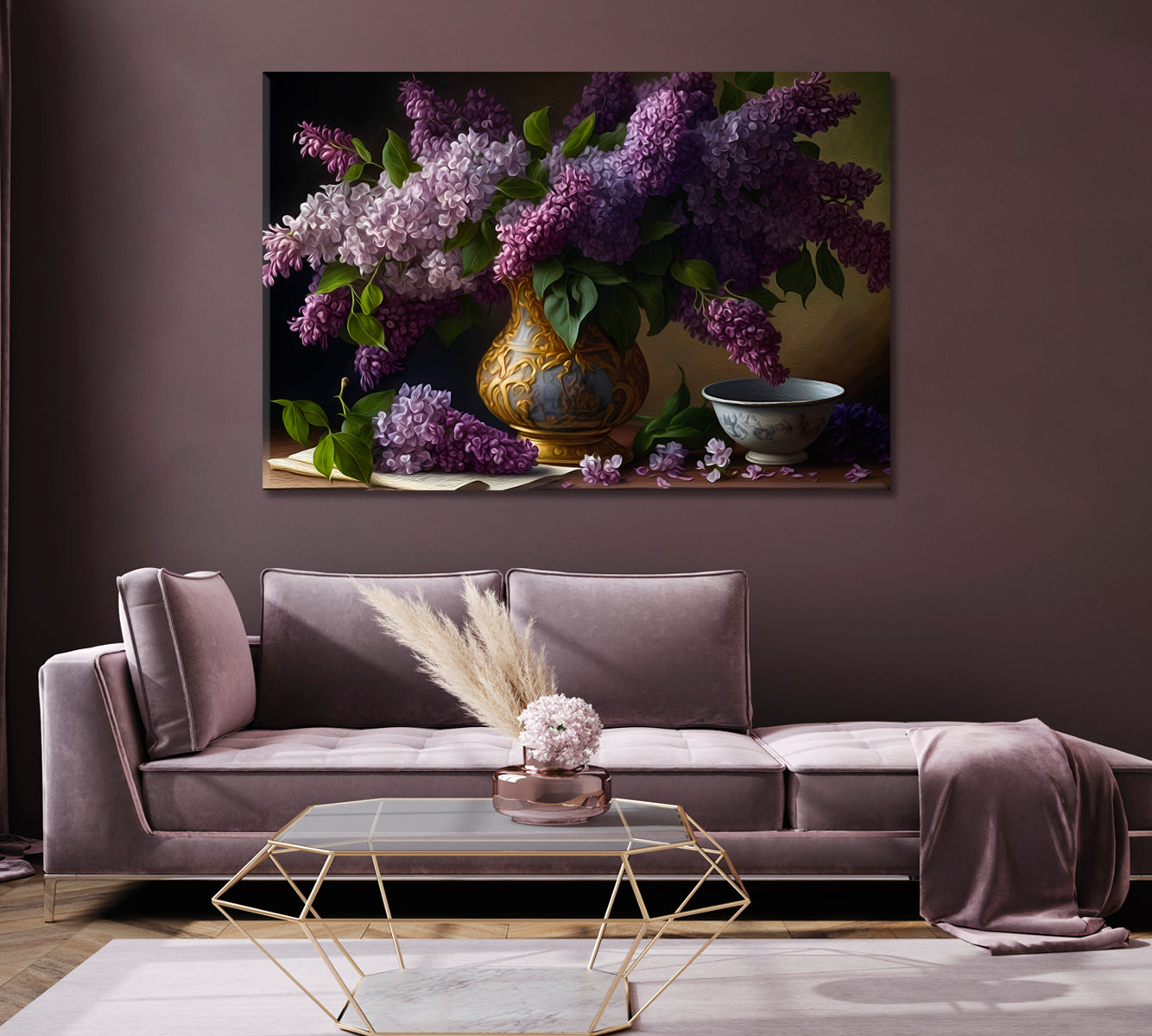 Lilacs Bouquet Still Life Modern Art-Canvas Print-CetArt-1 Panel-24x16 inches-CetArt