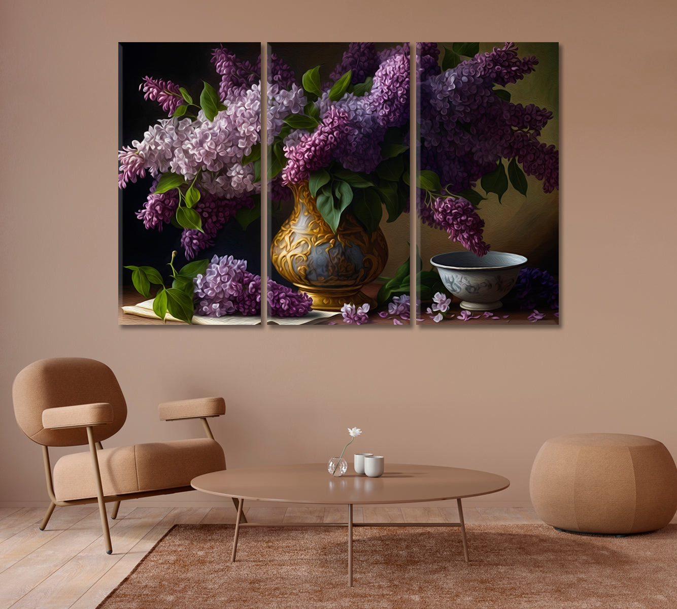 Lilacs Bouquet Still Life Modern Art-Canvas Print-CetArt-1 Panel-24x16 inches-CetArt