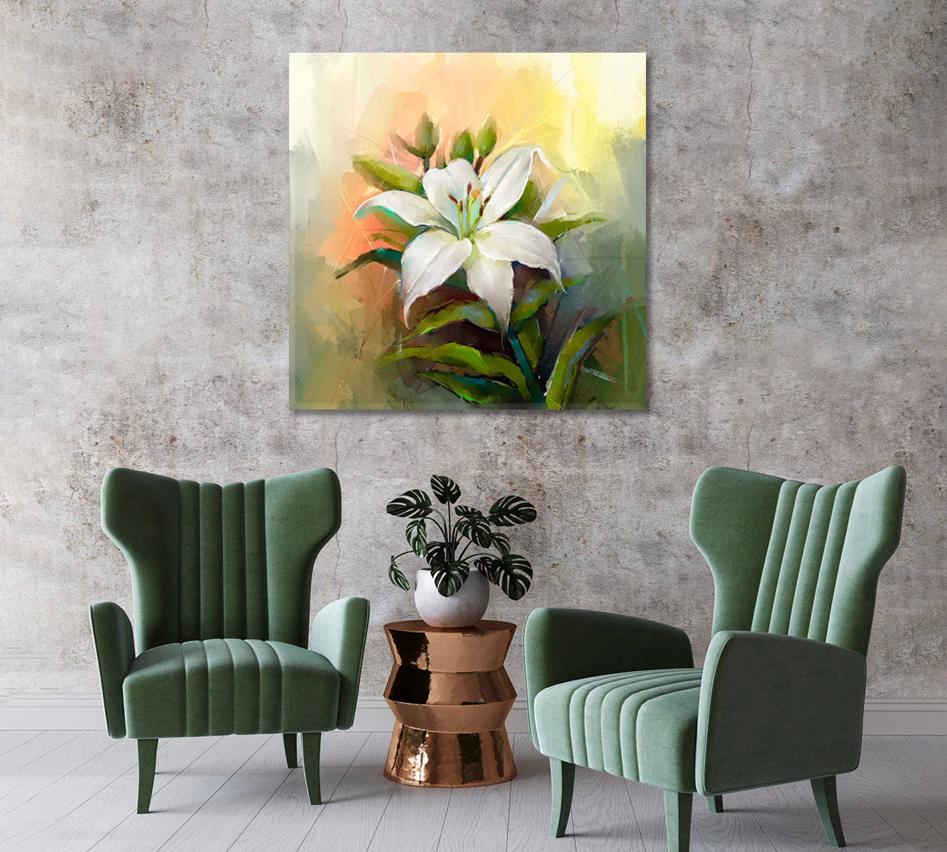 Lily Flower Still Life Giclee Print-Canvas Print-CetArt-1 panel-12x12 inches-CetArt