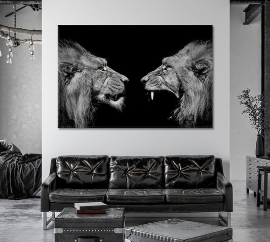 Lions Black and White Canvas Print-Canvas Print-CetArt-1 Panel-24x16 inches-CetArt