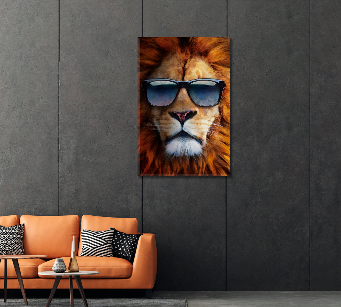 Lion with Sunglasses Creative Canvas Art-Canvas Print-CetArt-1 panel-16x24 inches-CetArt