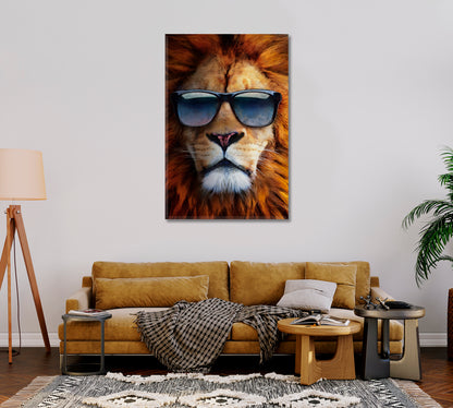 Lion with Sunglasses Creative Canvas Art-Canvas Print-CetArt-1 panel-16x24 inches-CetArt