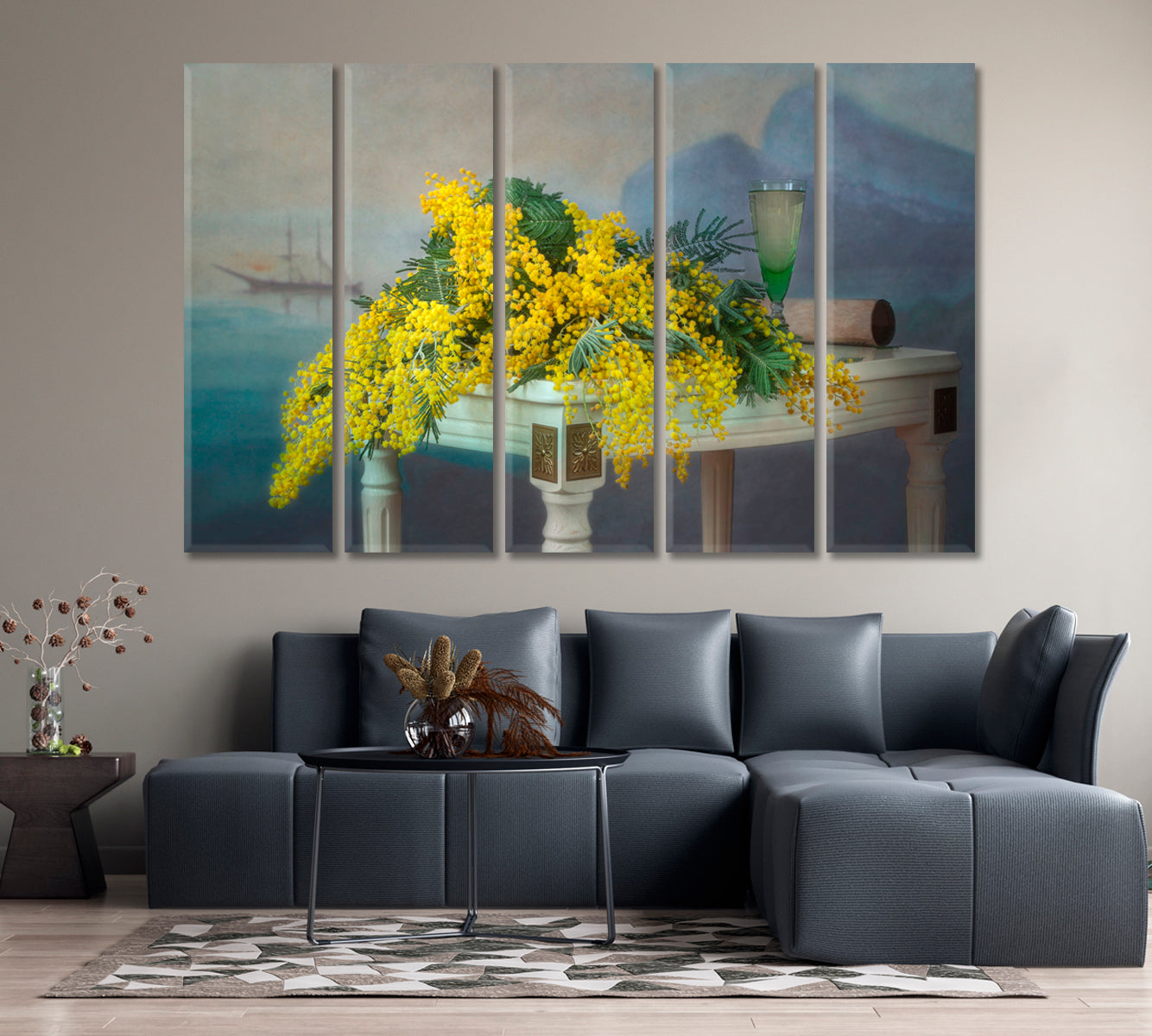 Mimosa Branches Still Life Wall Decor-Canvas Print-CetArt-1 Panel-24x16 inches-CetArt