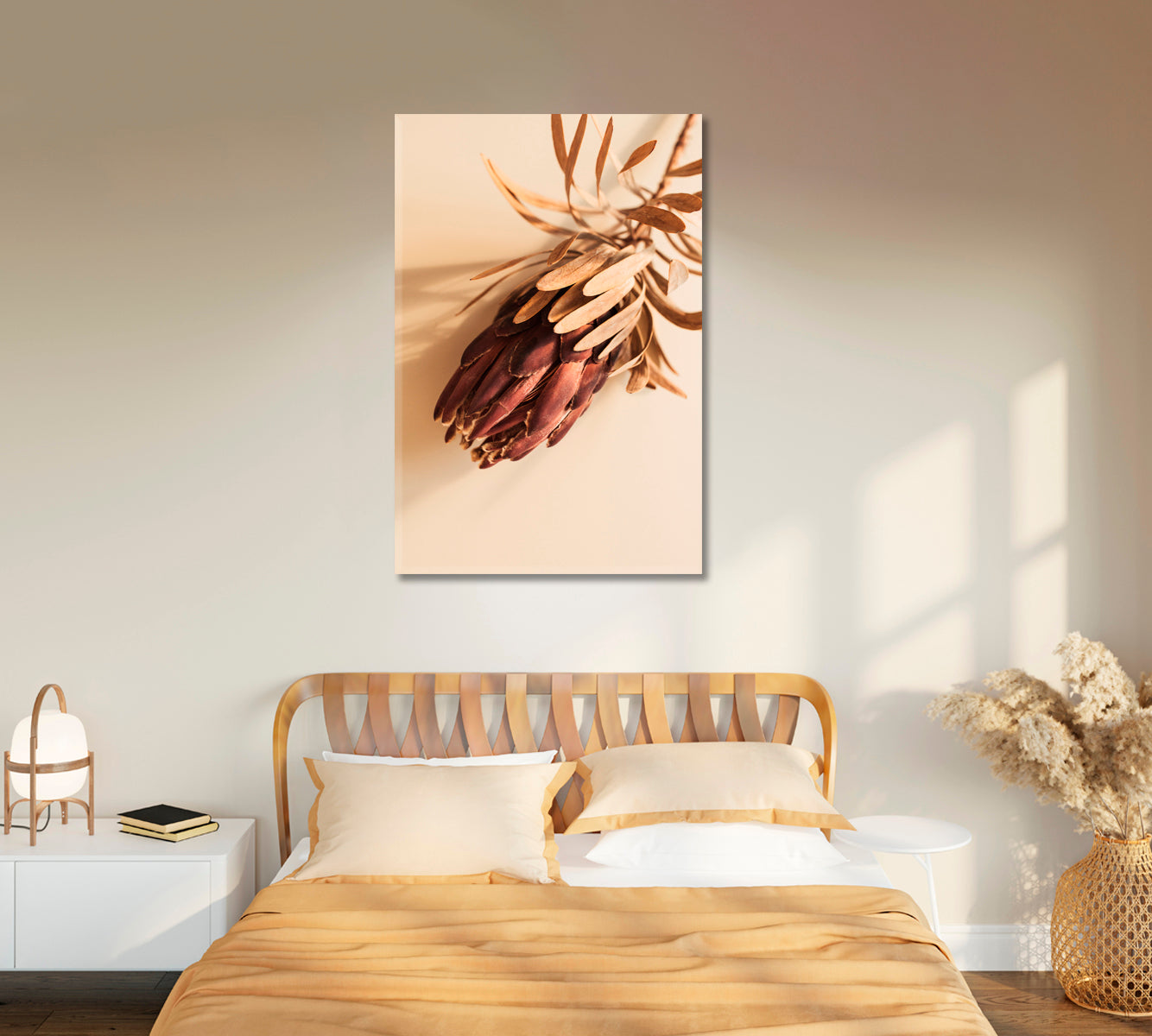 Minimalistic Beige Flower Canvas Home Decor-Canvas Print-CetArt-1 panel-16x24 inches-CetArt