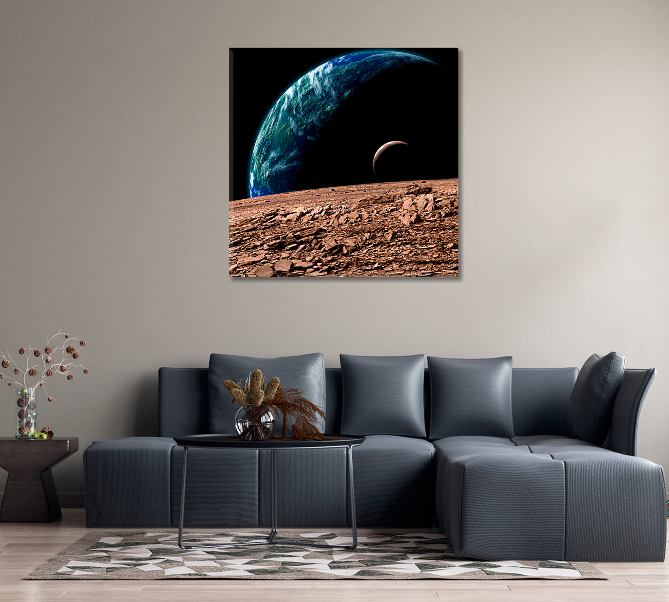 Earth in Deep Space Modern Art-Canvas Print-CetArt-1 panel-12x12 inches-CetArt