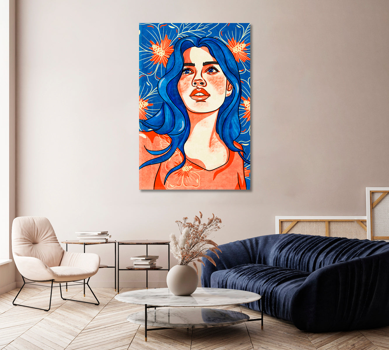 Flower Women Portrait Wall Art-Canvas Print-CetArt-1 panel-16x24 inches-CetArt