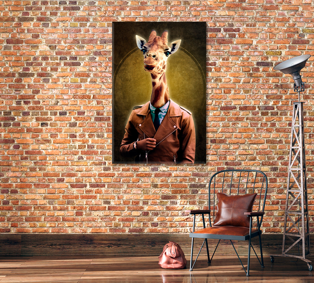 Giraffe in Jacket Office Canvas Print-Canvas Print-CetArt-1 panel-16x24 inches-CetArt