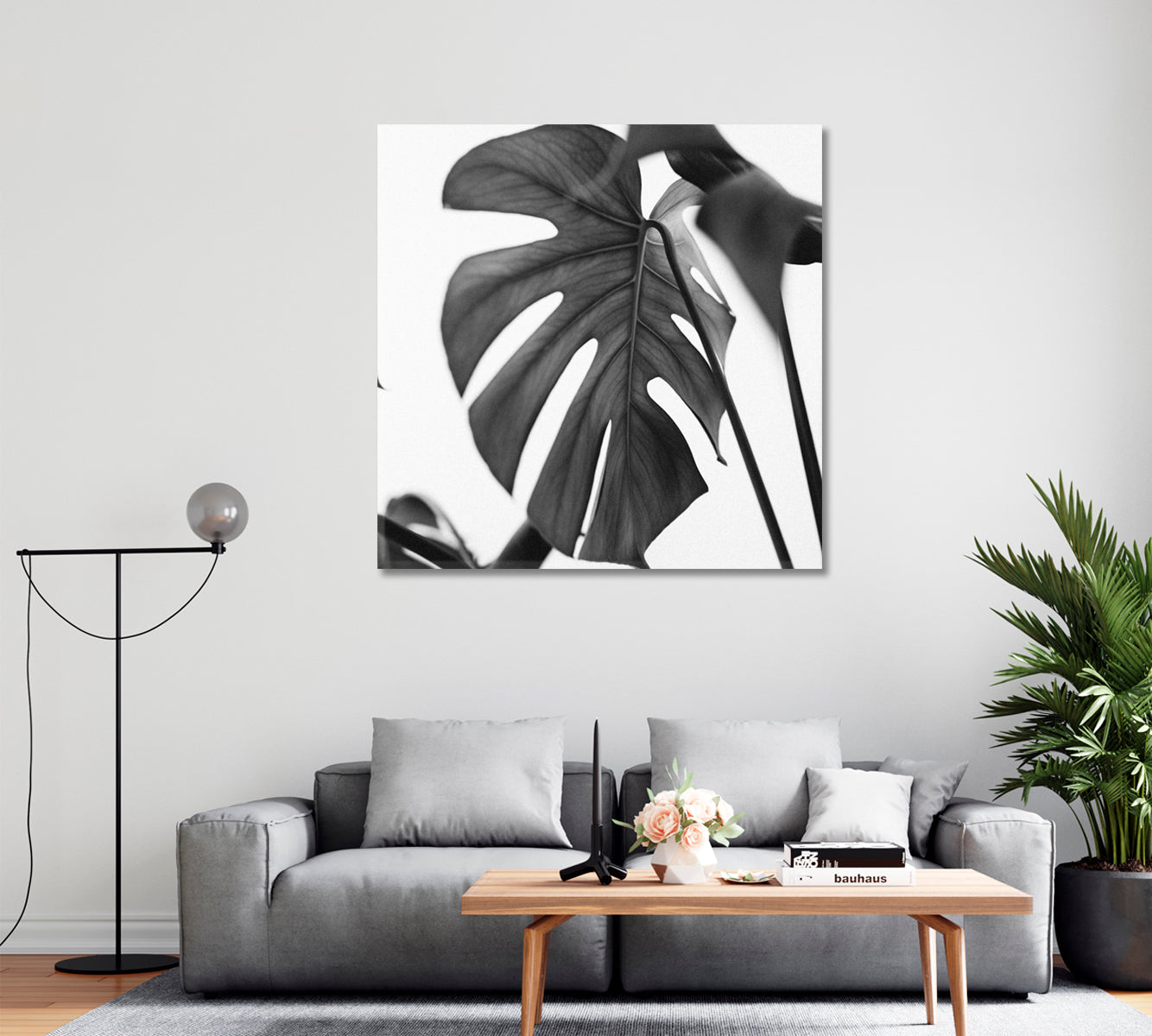 Monstera Leaves Minimalist Wall Art-Canvas Print-CetArt-1 panel-12x12 inches-CetArt