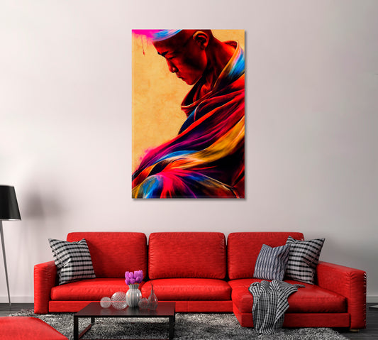 Monk Meditating Canvas Home Wall Art-Canvas Print-CetArt-1 panel-16x24 inches-CetArt