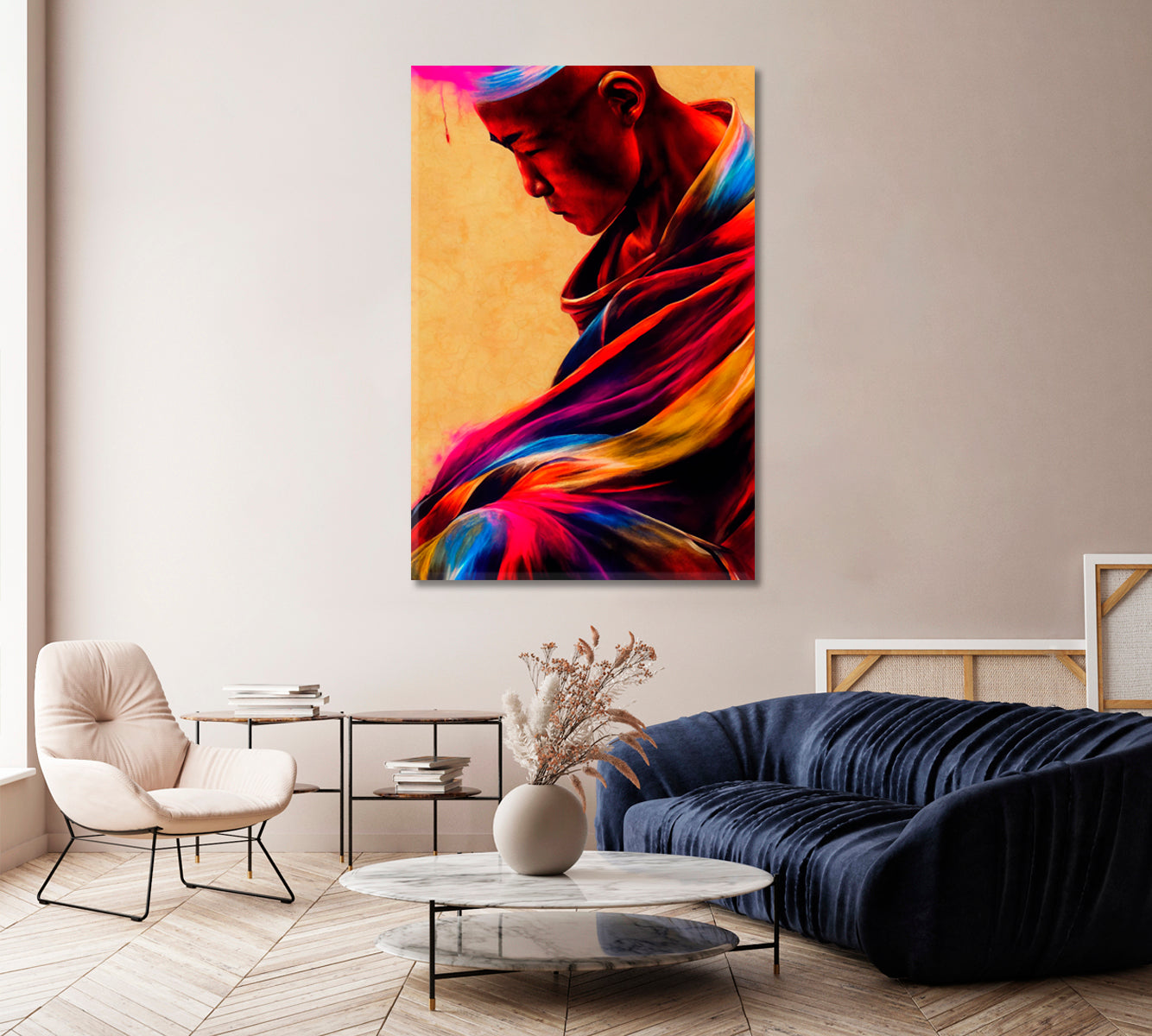 Monk Meditating Canvas Home Wall Art-Canvas Print-CetArt-1 panel-16x24 inches-CetArt