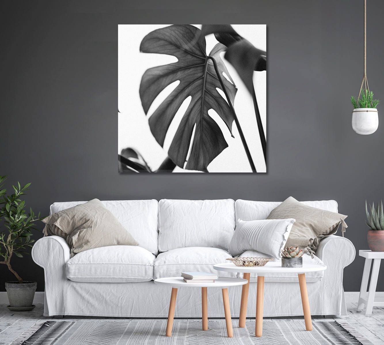 Monstera Leaves Minimalist Wall Art-Canvas Print-CetArt-1 panel-12x12 inches-CetArt