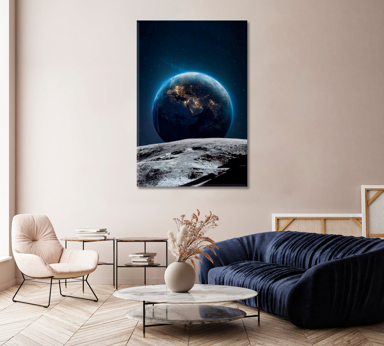 Moon Surface and Earth Canvas Print-Canvas Print-CetArt-1 panel-16x24 inches-CetArt