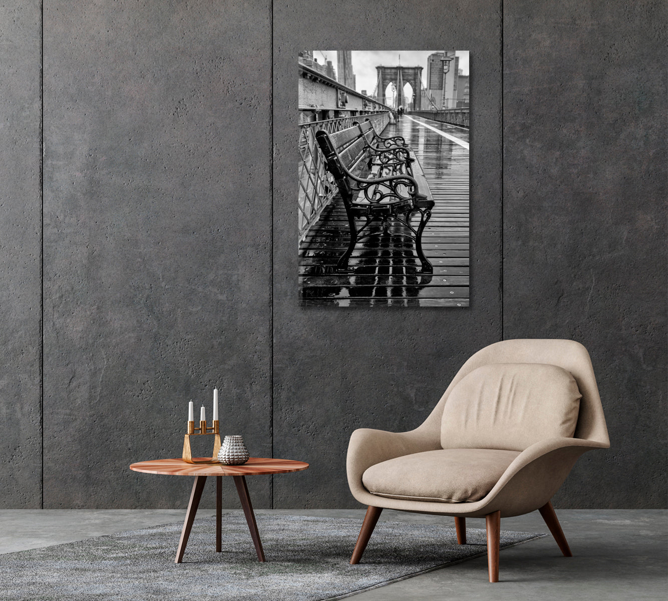 Brooklyn Bridge NY Black White Art Print-Canvas Print-CetArt-1 panel-16x24 inches-CetArt