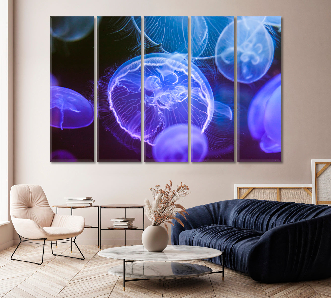 Blue Jellyfish Canvas Wall Decor-Canvas Print-CetArt-1 Panel-24x16 inches-CetArt