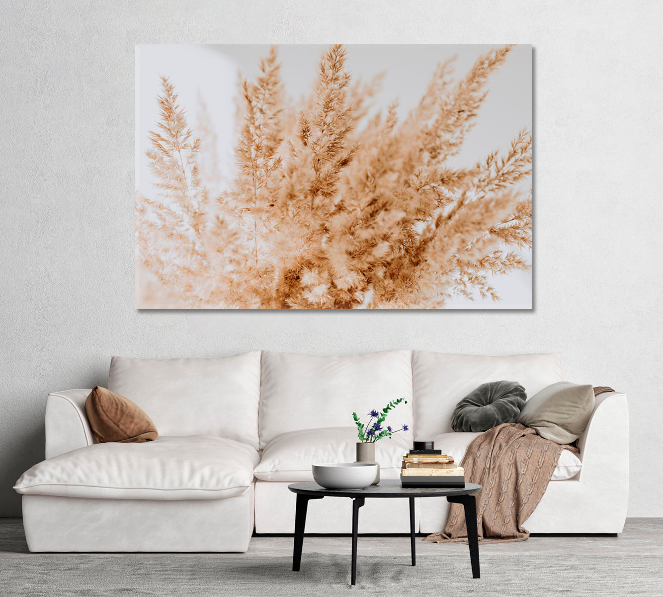 Neutral Beige Reeds Farmhouse Wall Art-Canvas Print-CetArt-1 Panel-24x16 inches-CetArt