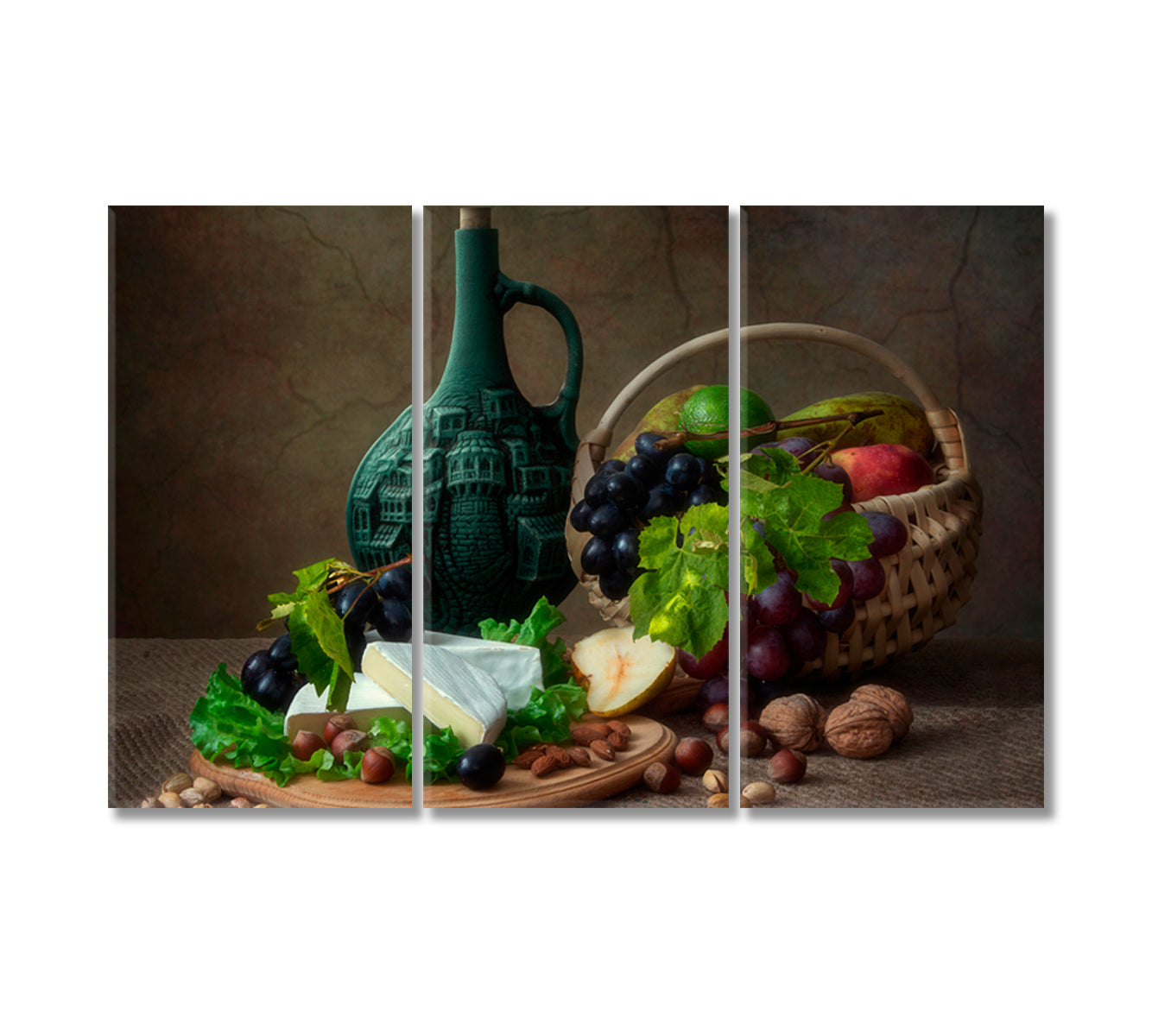 Nuts and Cheese Still Life Art-Canvas Print-CetArt-3 Panels-36x24 inches-CetArt