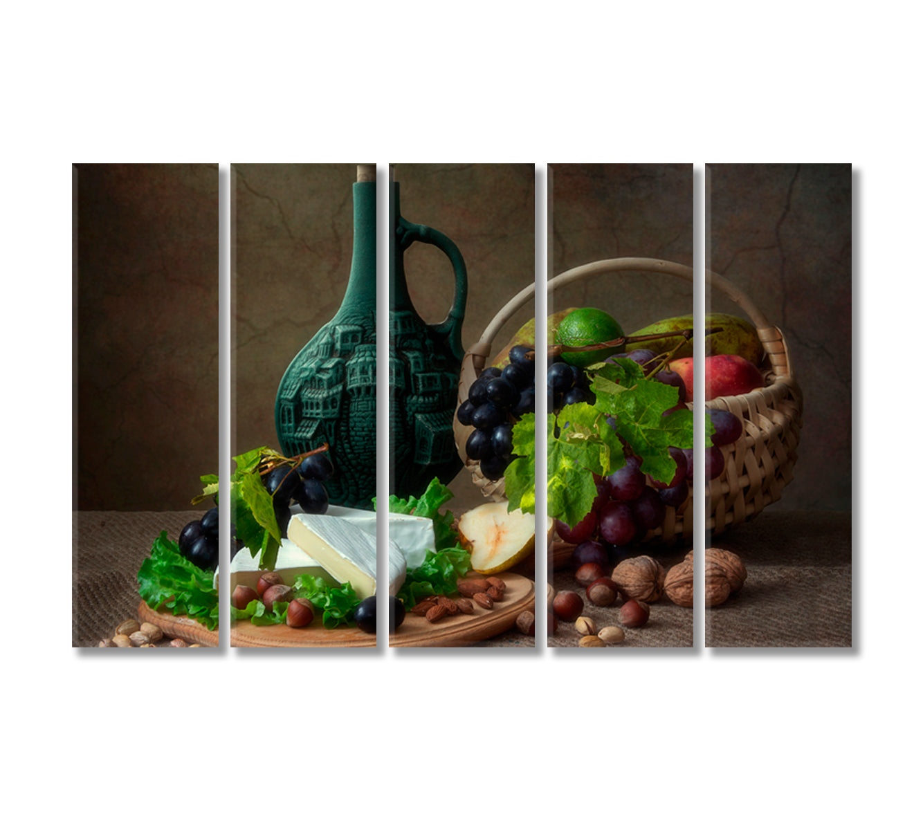 Nuts and Cheese Still Life Art-Canvas Print-CetArt-5 Panels-36x24 inches-CetArt