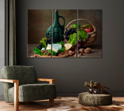 Nuts and Cheese Still Life Art-Canvas Print-CetArt-1 Panel-24x16 inches-CetArt