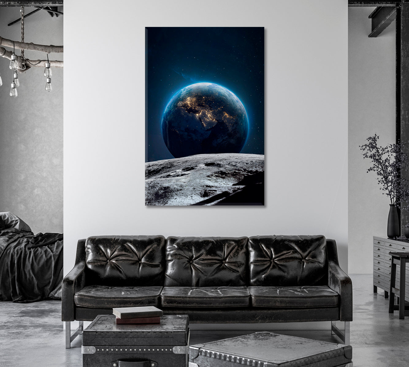 Moon Surface and Earth Canvas Print-Canvas Print-CetArt-1 panel-16x24 inches-CetArt