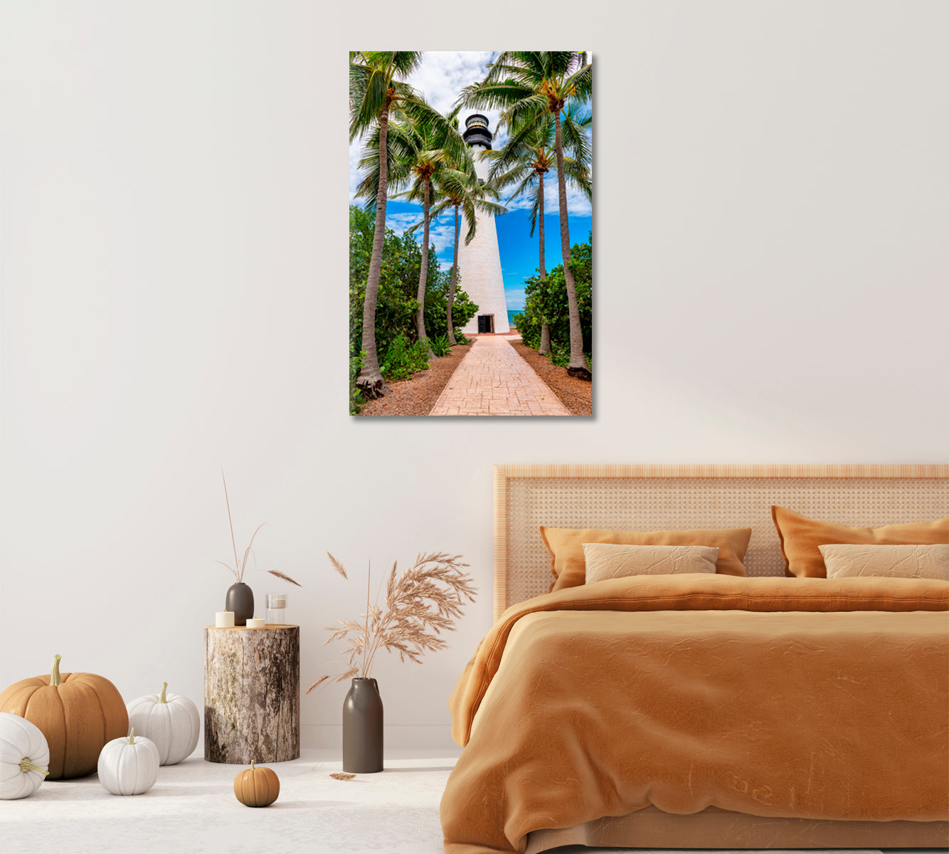 Florida Lighthouse with Palm Wall Art-Canvas Print-CetArt-1 panel-16x24 inches-CetArt