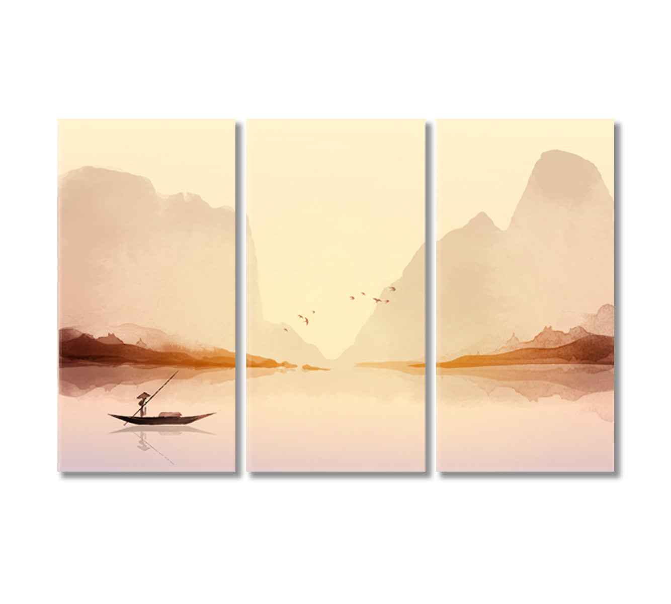 Fisherman in Boat Canvas Wall Art-Canvas Print-CetArt-3 Panels-36x24 inches-CetArt