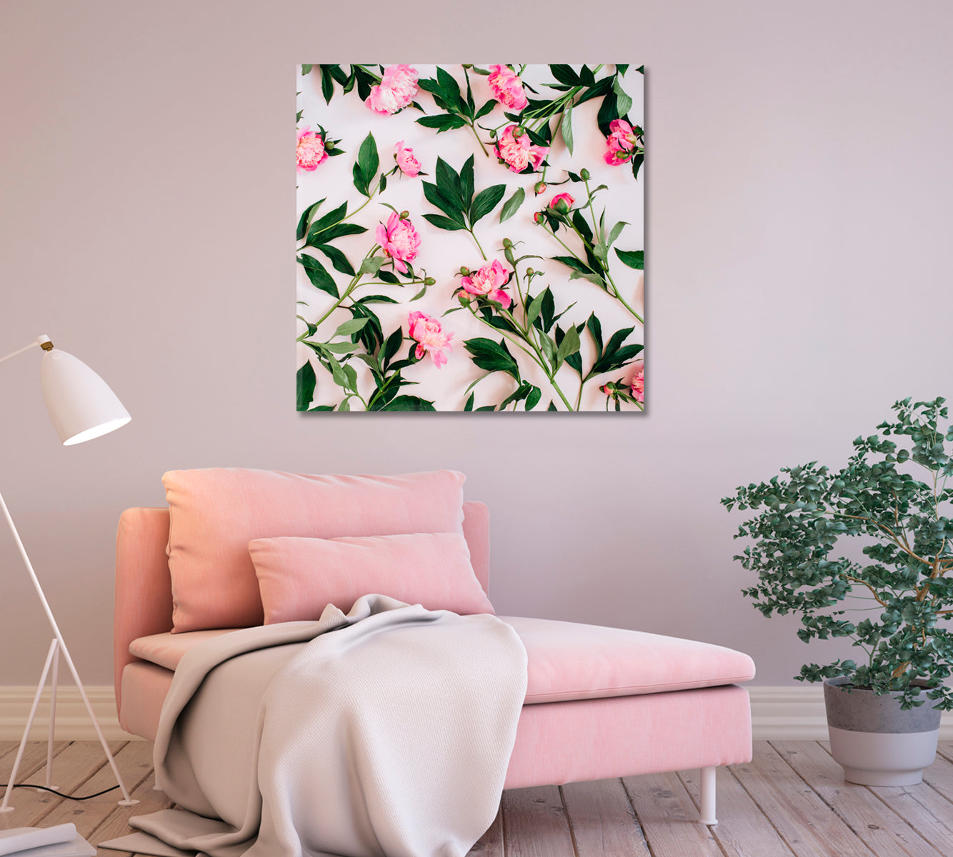 Pink Peonies Canvas Home Interior-Canvas Print-CetArt-1 panel-12x12 inches-CetArt