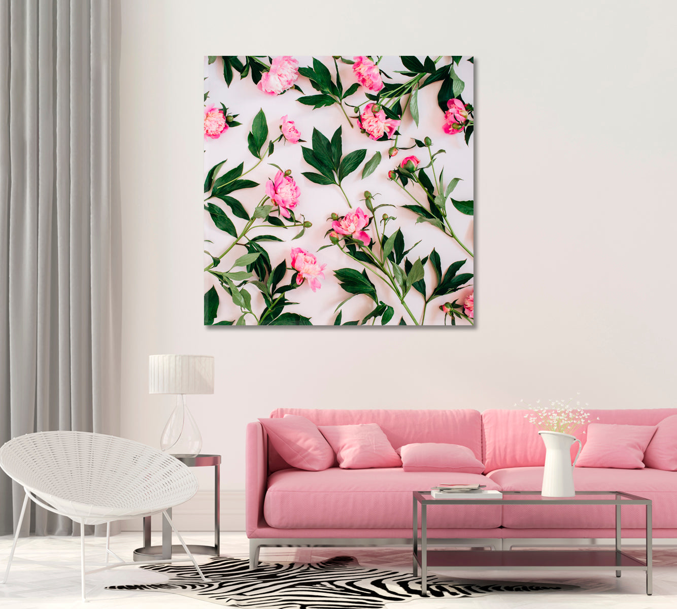 Pink Peonies Canvas Home Interior-Canvas Print-CetArt-1 panel-12x12 inches-CetArt