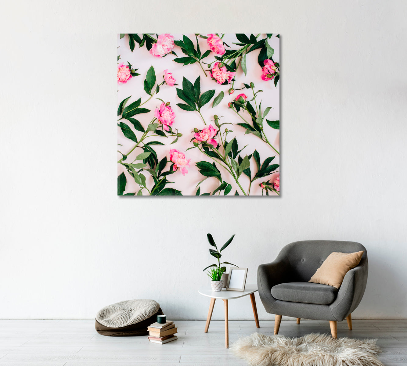 Pink Peonies Canvas Home Interior-Canvas Print-CetArt-1 panel-12x12 inches-CetArt