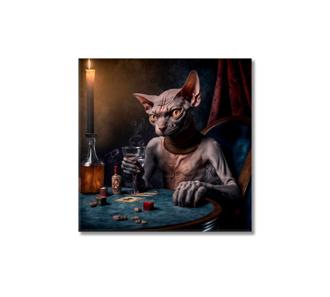 Sphynx Poker Cat Wall Art Decor-Canvas Print-CetArt-1 panel-12x12 inches-CetArt