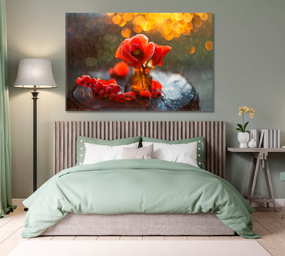 Poppies and Currants Wall Art Decor-Canvas Print-CetArt-1 Panel-24x16 inches-CetArt