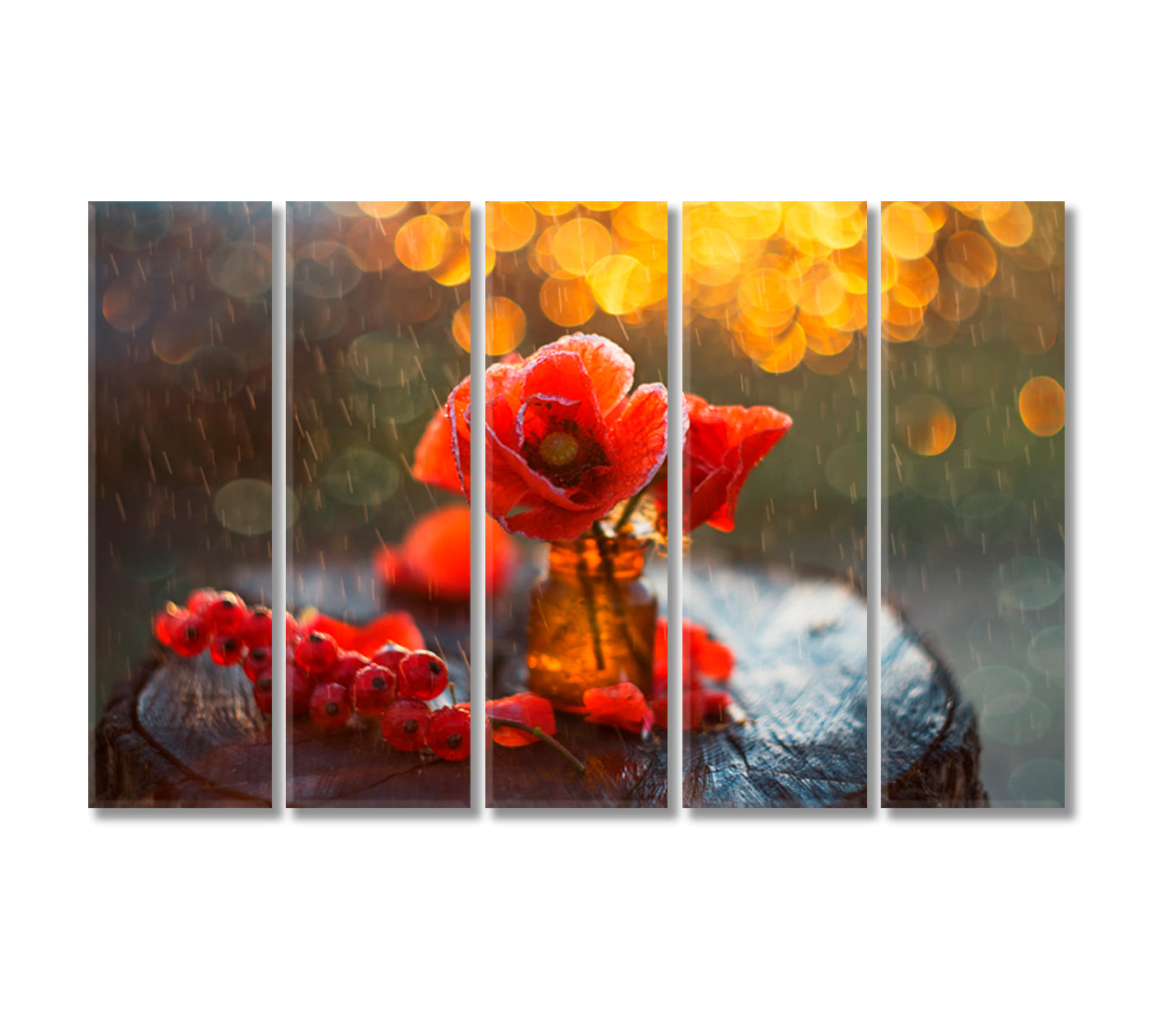 Poppies and Currants Wall Art Decor-Canvas Print-CetArt-5 Panels-36x24 inches-CetArt