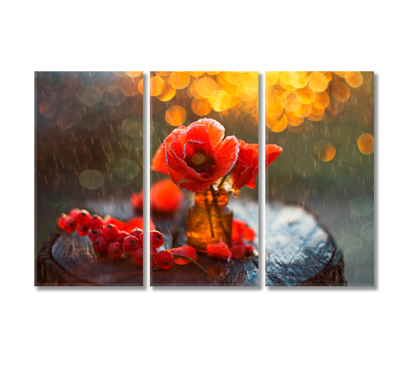 Poppies and Currants Wall Art Decor-Canvas Print-CetArt-3 Panels-36x24 inches-CetArt