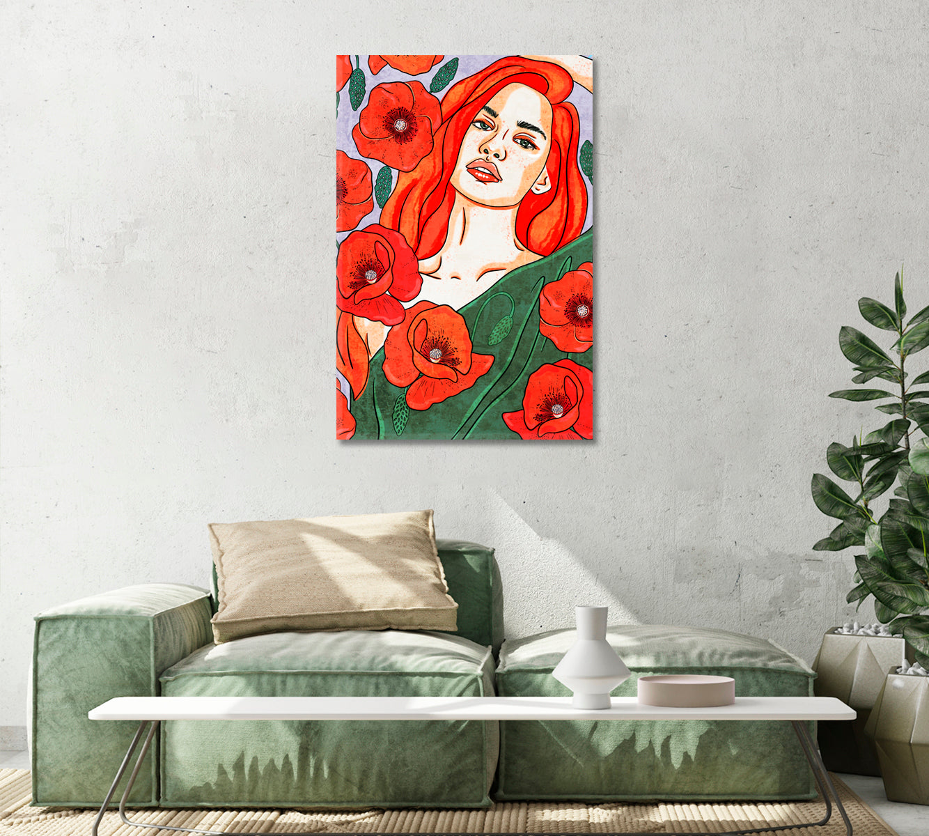 Woman with Poppy Flowers Art Canvas-Canvas Print-CetArt-1 panel-16x24 inches-CetArt