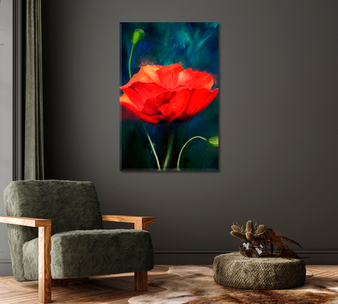 Poppy Wall Art Print on Canvas-Canvas Print-CetArt-1 panel-16x24 inches-CetArt