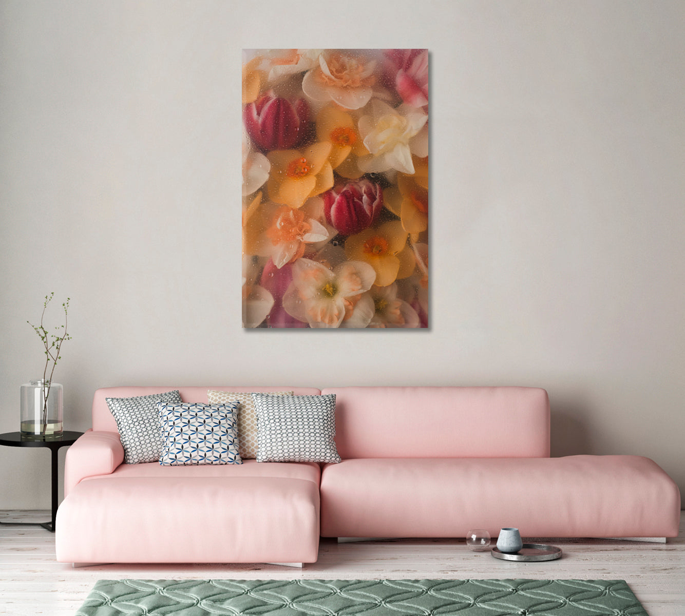 Flowers Under Wet Glass Wall Art-Canvas Print-CetArt-1 panel-16x24 inches-CetArt