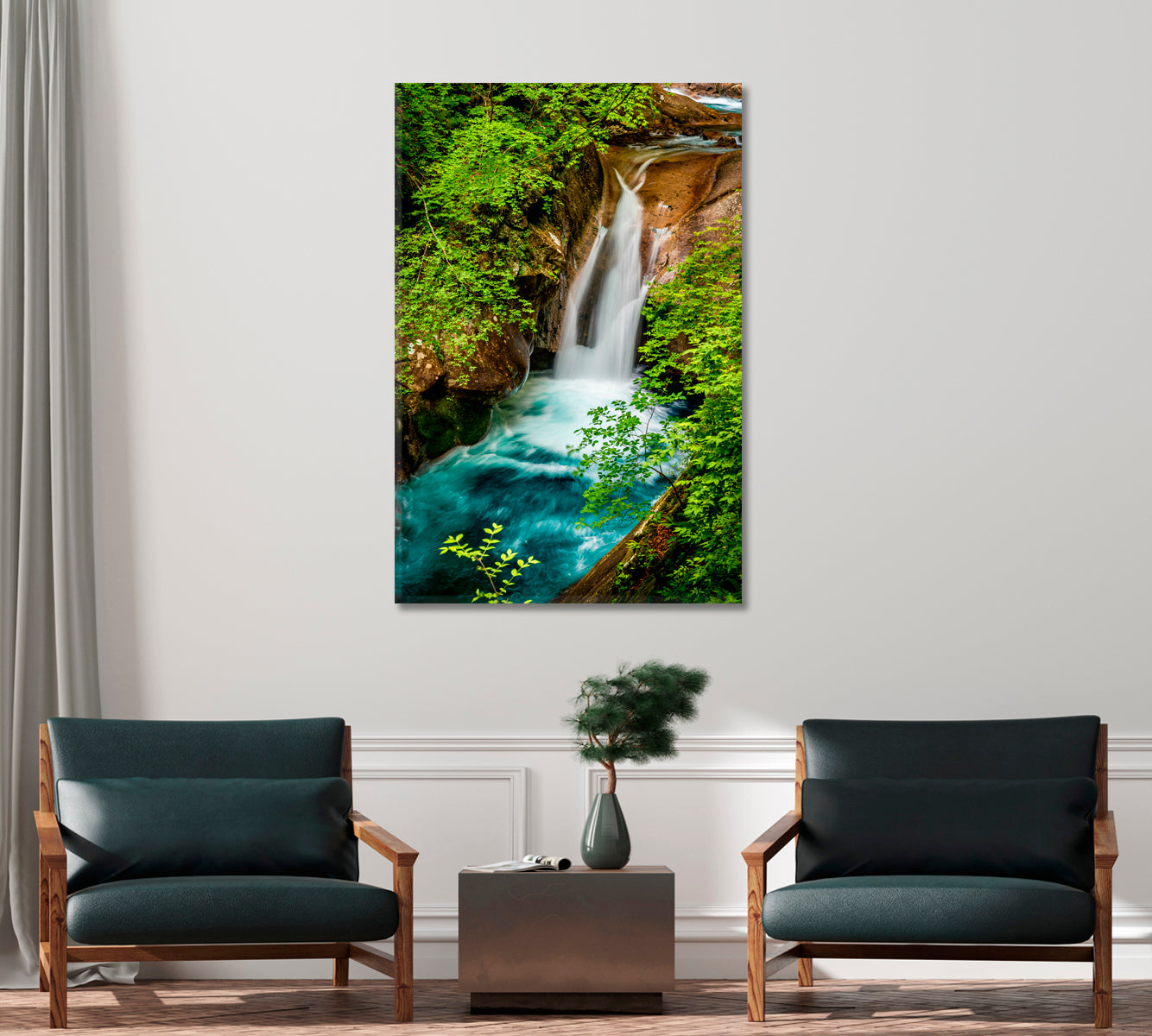 Jungle Waterfall Canvas Wall Art-Canvas Print-CetArt-1 panel-16x24 inches-CetArt