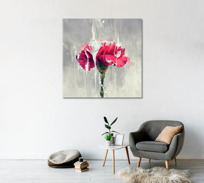 Red Carnation Flower Canvas Wall Art-Canvas Print-CetArt-1 panel-12x12 inches-CetArt