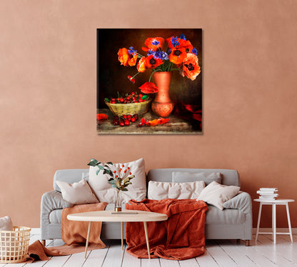 Red Poppies Still Life Art Print-Canvas Print-CetArt-1 panel-12x12 inches-CetArt