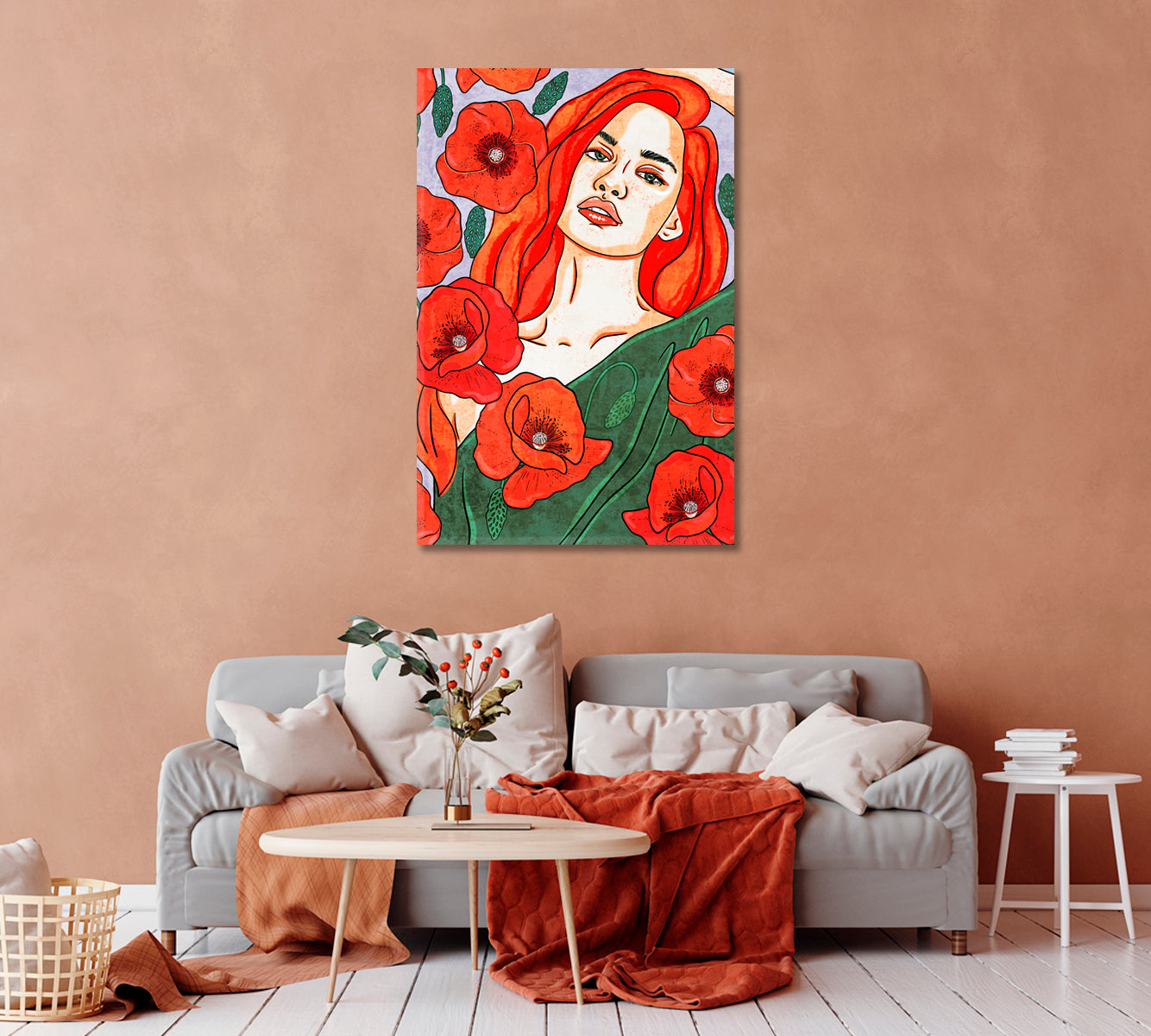 Woman with Poppy Flowers Art Canvas-Canvas Print-CetArt-1 panel-16x24 inches-CetArt