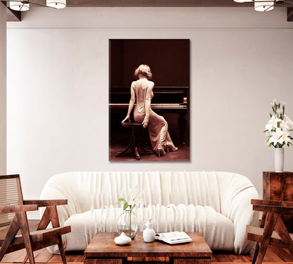 Woman with Piano Vintage Wall Art-Canvas Print-CetArt-1 panel-16x24 inches-CetArt