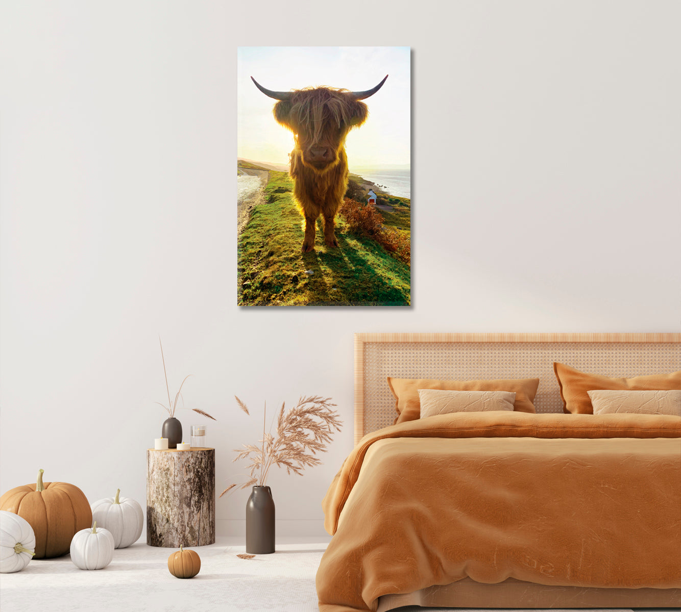 Highland Cow at Sunset Home Wall Art-Canvas Print-CetArt-1 panel-16x24 inches-CetArt