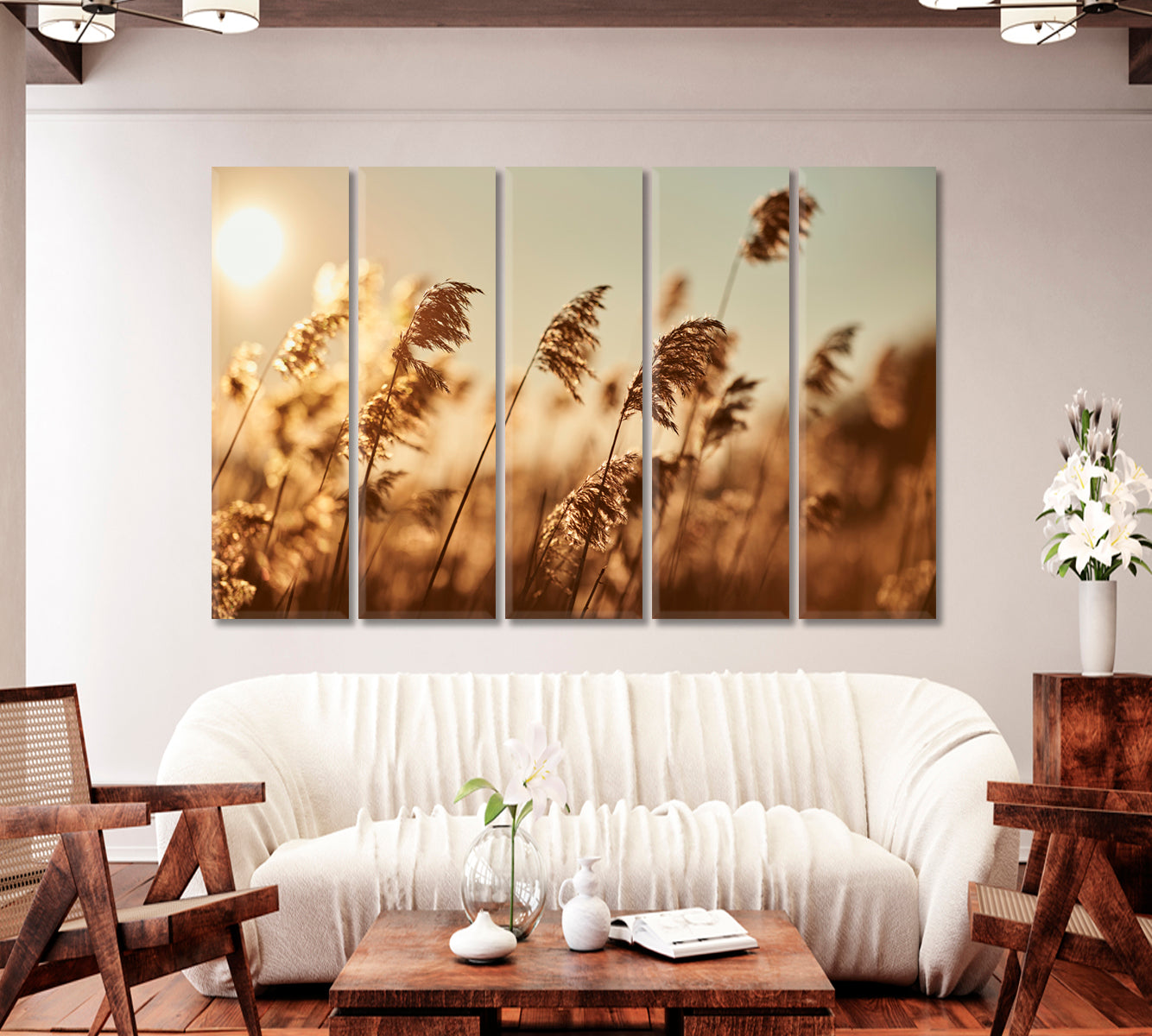 Reeds in Sun Rays Canvas Print-Canvas Print-CetArt-1 Panel-24x16 inches-CetArt