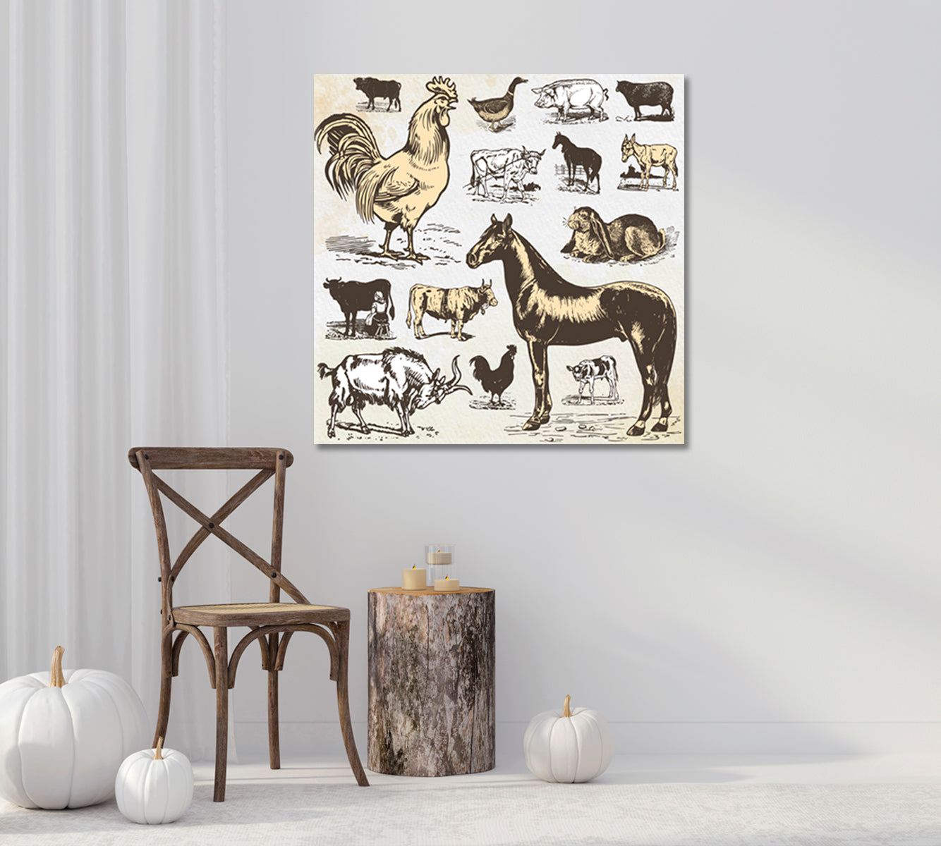 Farmhouse Animals Canvas Wall Art-Canvas Print-CetArt-1 panel-12x12 inches-CetArt