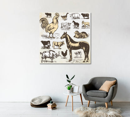 Farmhouse Animals Canvas Wall Art-Canvas Print-CetArt-1 panel-12x12 inches-CetArt