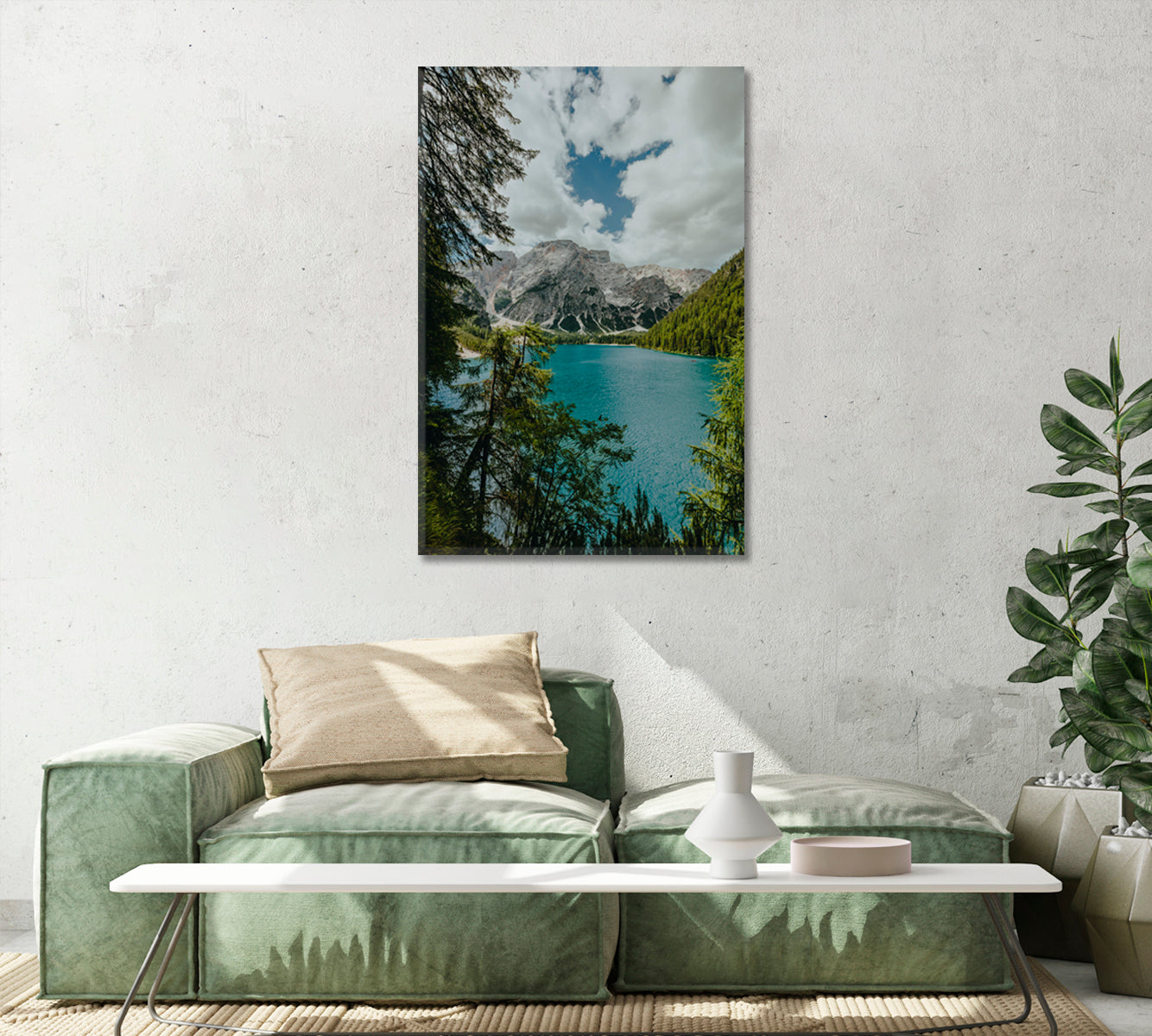 Lake Braies Dolomites Alps Canvas Print-Canvas Print-CetArt-1 panel-16x24 inches-CetArt