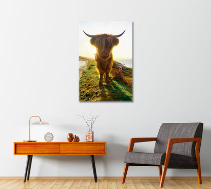 Highland Cow at Sunset Home Wall Art-Canvas Print-CetArt-1 panel-16x24 inches-CetArt