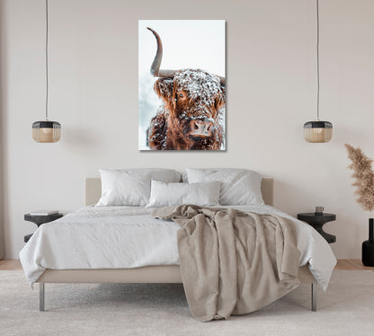 Highland Cow Covered With Snow Art Canvas-Canvas Print-CetArt-1 panel-16x24 inches-CetArt